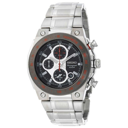 Seiko SNAD55 Men's Black Dial Chronograph Alarm Steel Bracelet Watch ,