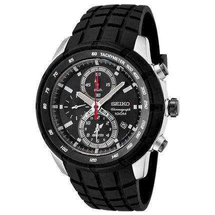 Seiko SNAD95 Men's Chrono Alarm Black Dial Black Rubber Strap Quartz Watch ,