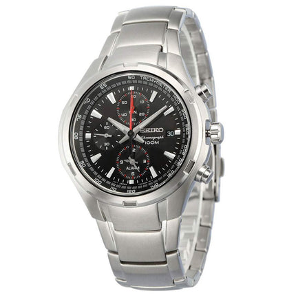 Seiko SNAE41P1 Men's Black Dial Steel Bracelet Chronograph Alarm Watch ,