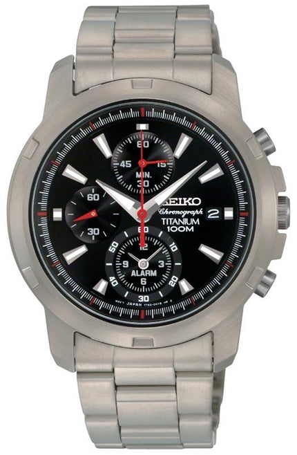 Seiko SNAE47 Men's Black Dial Chronograph Alarm Titanium Watch ,
