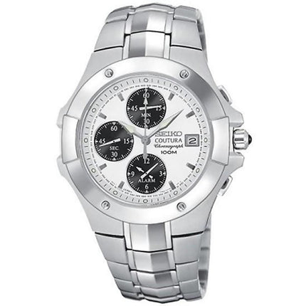 Seiko SNAE55 Men's Coutura Silver Dial Steel Bracelet Chronograph Alarm Watch ,