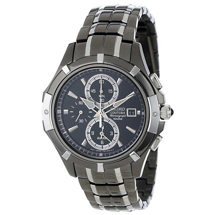 Seiko SNAE57 Men's Coutura Black Dial Two Tone Black Steel Chronograph Alarm Watch ,