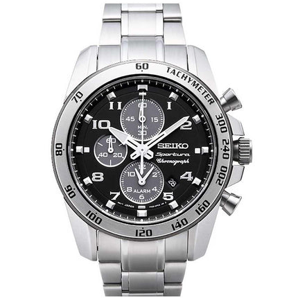 Seiko SNAE61P1 Men's Sportura Black Dial Steel Bracelet Chronograph Alarm Watch ,