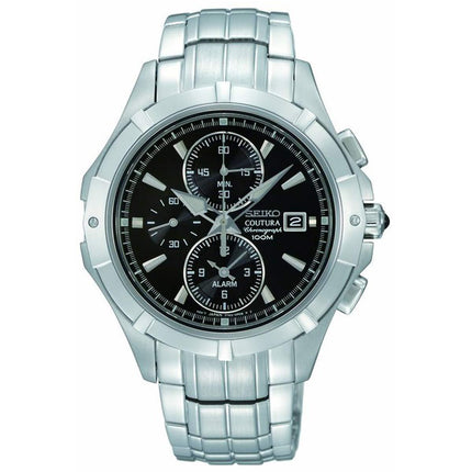 Seiko SNAE73P1 Men's Coutura Black Dial Steel Bracelet Chronograph Alarm Watch ,