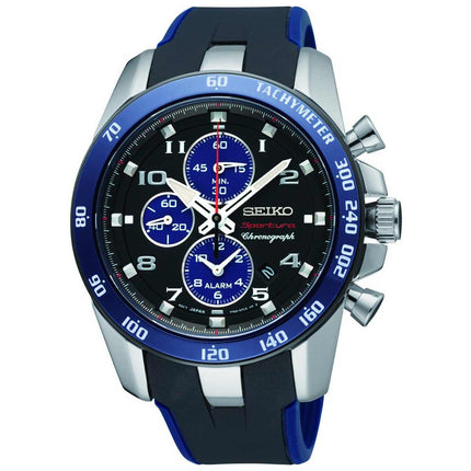 Seiko SNAE91P1 Men's Sportura Black Dial Two Tone Urethane Strap Chronograph Alarm Watch ,