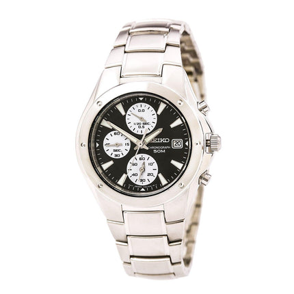 Seiko SND581 Men's Black Dial Steel Bracelet Chronograph Dual Time Watch ,