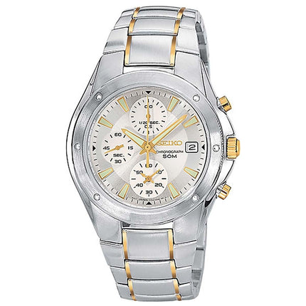 Seiko SND583 Men's Silver Dial Two Tone Bracelet Chronograph Watch ,