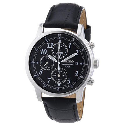 Seiko SNDC33 Men's Classic Black Dial Black Leather Strap Chronograph Watch ,
