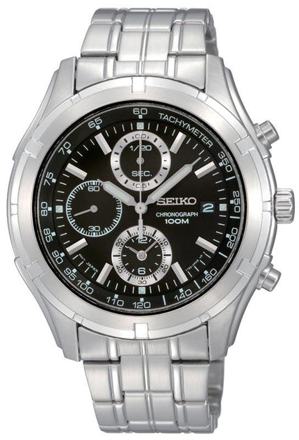 Seiko SNDC37 Men's Black Dial Chronographs Stainless Steel Watch ,