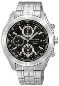 Seiko SNDC37 Men's Black Dial Chronographs Stainless Steel Watch ,