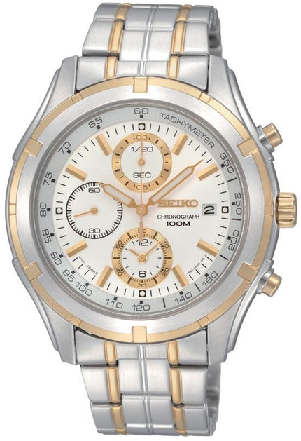 Seiko SNDC38 Men's Two Tone Chronographs White Dial Watch ,