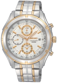 Seiko SNDC38 Men's Two Tone Chronographs White Dial Watch ,