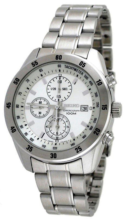 Seiko SNDC41 Men's Chronograph White Dial SS Quartz Watch ,