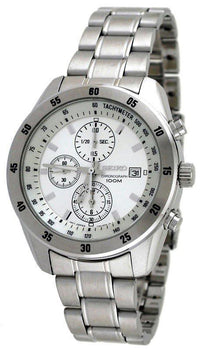 Seiko SNDC41 Men's Chronograph White Dial SS Quartz Watch ,