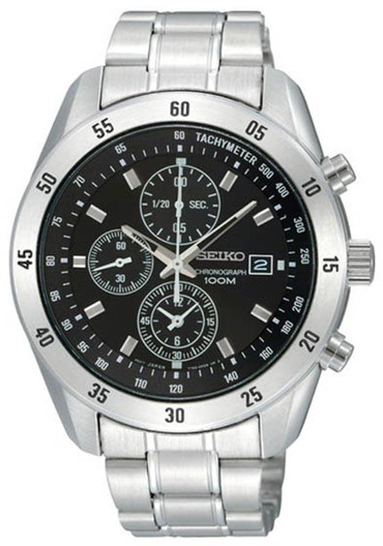 Seiko SNDC43 Men's Chronograph Stainless Steel Black Dial Watch ,