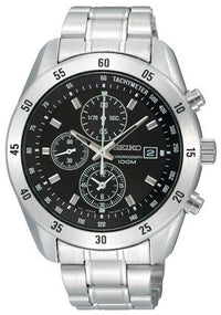 Seiko SNDC43 Men's Chronograph Stainless Steel Black Dial Watch ,