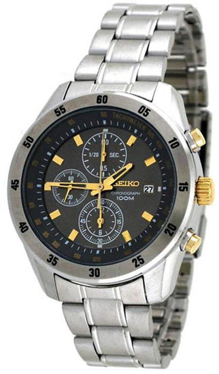 Seiko SNDC51 Men's Stainless Steel Chronograph Black Dial Watch ,