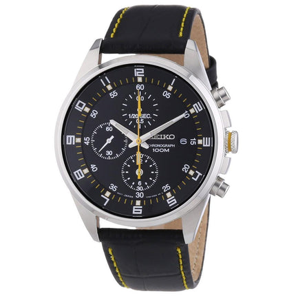 Seiko SNDC89P2 Men's Black Dial Black Leather Strap Chronograph Watch ,