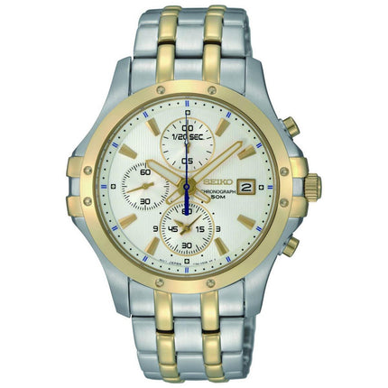 Seiko SNDC98 Men's White Dial Two Tone Steel Chronograph Watch ,