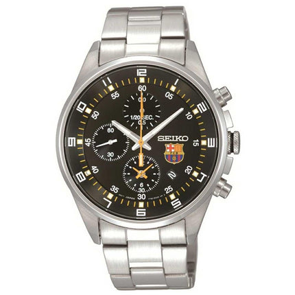 Seiko SNDD23P1 Men's FC Barcelona Black Dial Stainless Steel Chronograph Watch ,
