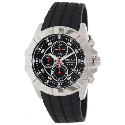 Seiko SNDD73P2 Men's Chrono Black Dial Black Rubber Strap Quartz Watch ,