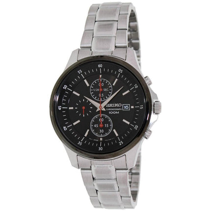 Seiko SNDE27 Men's Black Dial Steel Bracelet Chronograph Watch ,