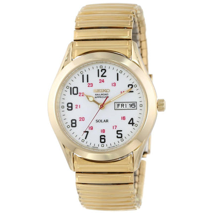 Seiko SNE064 Men's Core Solar Power Reserve White Dial Yellow Gold Steel Expansion Bracelet Watch ,