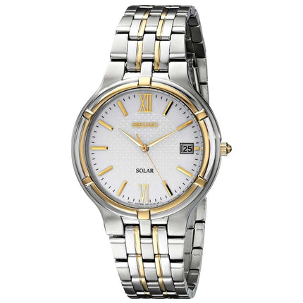 Seiko SNE066 Men's Two Tone Solar Powered Silver Dial Watch ,