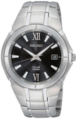 Seiko SNE087 Men's Black Dial Solar Powered Stainless Steel Watch