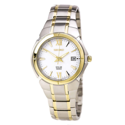 Seiko SNE088 Men's Two Tone Solar Powered White Dial Watch ,