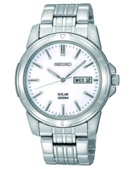 Seiko SNE091 Men's Solar Powered Quartz White Dial Stainless Steel Watch ,