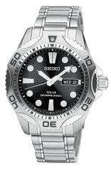 Seiko SNE107 Men's Black Dial Stainless Steel Solar Powered Watch