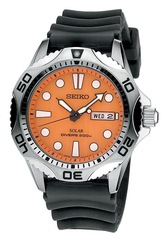 Seiko SNE109 Men's Quartz Orange Dial Black Rubber Strap Watch