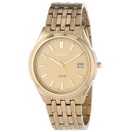 Seiko SNE130 Men's Solar Gold Tone Dial Yellow Gold Plated Steel Bracelet Watch ,