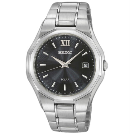 Seiko SNE155P1 Men's Solar Stainless Steel Bracelet Black Dial Watch ,