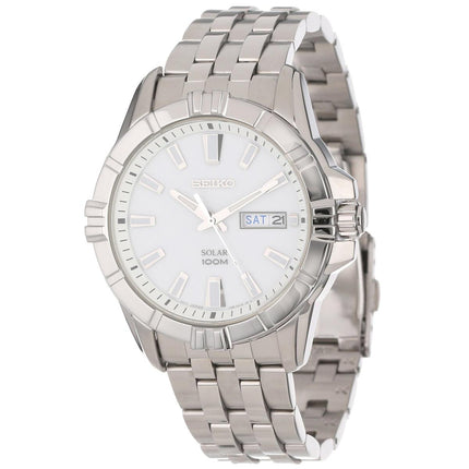 Seiko SNE175 Men's Solar White Dial Stainless Steel Bracelet Day Date Watch ,