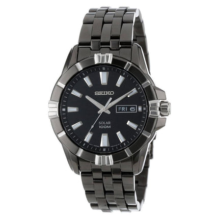 Seiko SNE177 Men's Solar Black Dial Black IP Steel Bracelet Quartz Watch ,