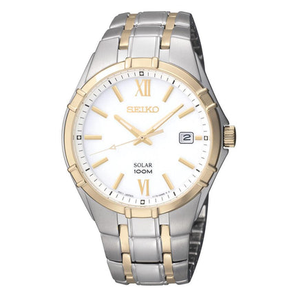 Seiko SNE216 Men's Solar White Dial Two Tone Stainless Steel Bracelet Watch ,