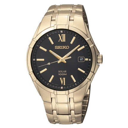 Seiko SNE220 Men's Solar Black Dial Gold Plated Stainless Steel Bracelet Watch ,