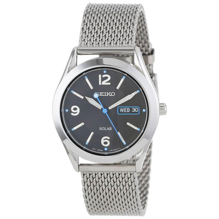 Seiko SNE233 Men's Solar Black Dial Stainless Steel Mesh Bracelet Quartz Watch ,