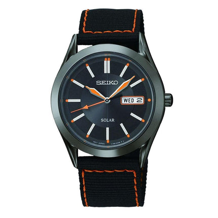 Seiko SNE237 Men's Solar Black Dial Black IP Stainless Steel Nylon Strap Watch ,