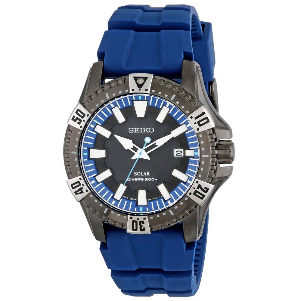 SEIKO デジタル腕時計 ブラック/ブルー Seiko SNE283 Men's X Prospex Solar Black Dial Blue Polyurethane