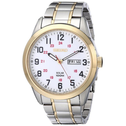Seiko SNE370 Men's Core Solar White Dial Two Tone Steel Power Reserve Watch ,