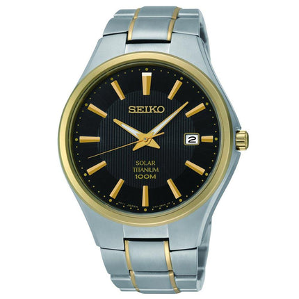 Seiko SNE382 Men's Core Solar Black Dial Two Tone Titanium Power Reserve Watch ,