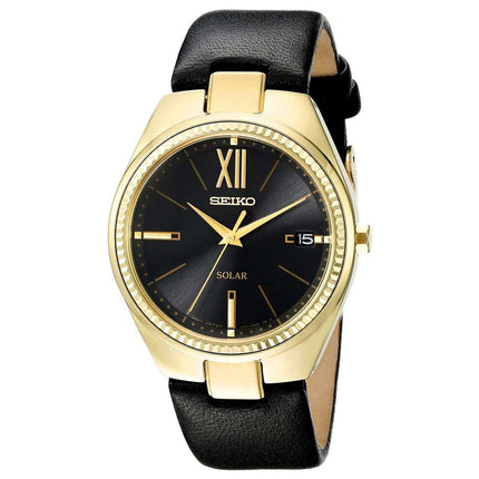 Seiko SNE876 Women's Recraft Black Dial Black Leather Strap Solar Power Reserve Watch ,