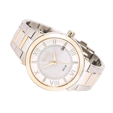 Seiko SNE882 Women's Recraft Solar MOP Dial Two Tone Steel Power Reserve Watch ,
