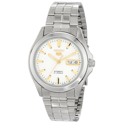 Seiko SNKK89 Men's 5 Automatic White Dial Stainless Steel Bracelet Day Date Watch ,
