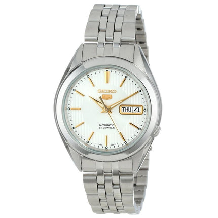 Seiko SNKL17 Men's Seiko 5 Automatic Textured White Dial Steel Bracelet Watch ,