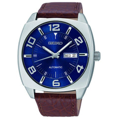 Seiko SNKN37 Men's Recraft Blue Dial Brown Leather Strap Automatic Watch