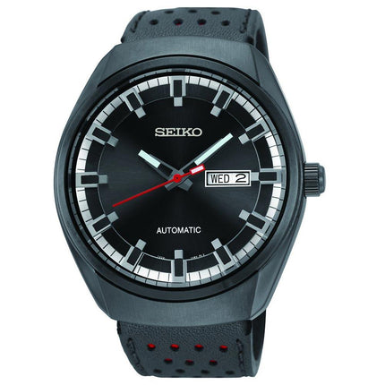 Seiko SNKN45 Men's Recraft Black Dial Black Leather Strap Automatic Day Date Watch ,